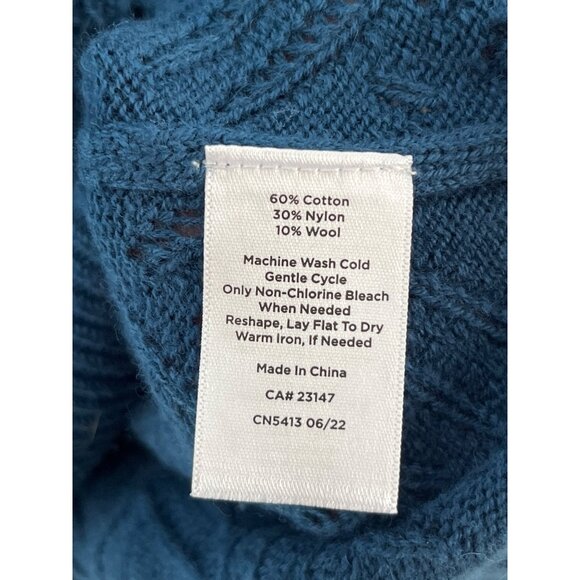 Talbot's Wool Blend Texture Stitch Ruffle Neck Pullover Teal Blue Sweater Size M - Picture 6 of 7
